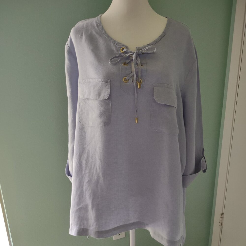 Ellen Tracy Light Blue Linen Tunic. Size XL